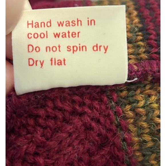 Sweaters of Ireland Vintage Cardigan 100% Pure Wool Fair Isle Maroon Gold Large - Picture 11 of 13